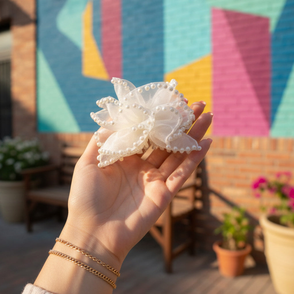 Pearl Beaded Cream Hair Claw Clip