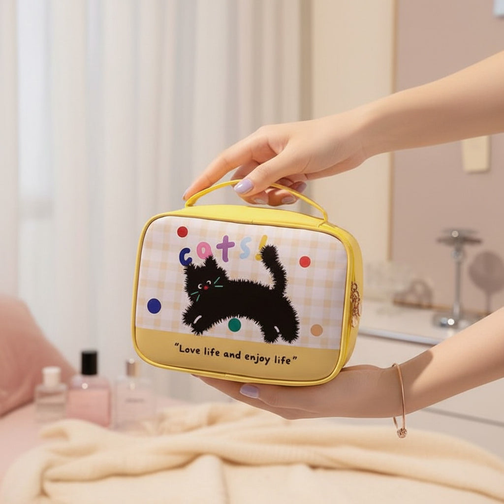 Yellow Cat Graphic Cosmetic Travel Bag