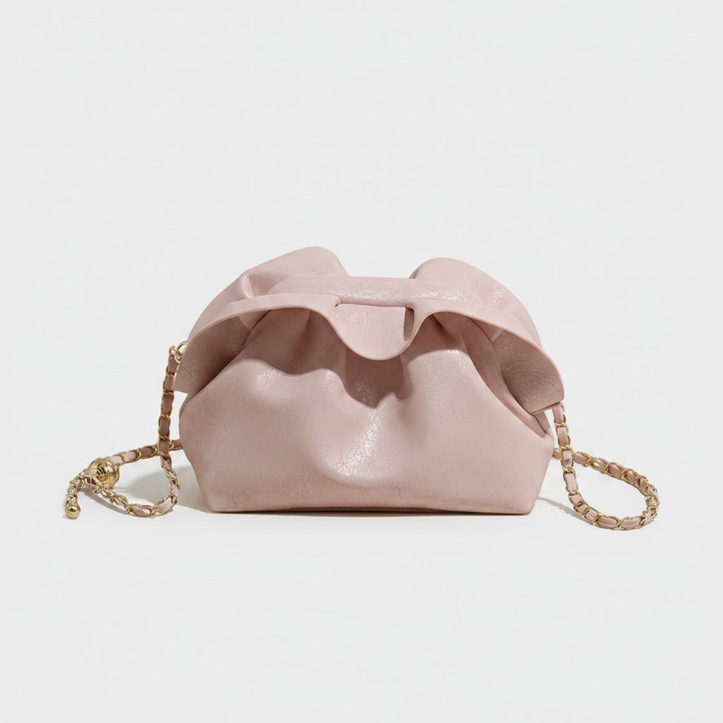 Pink Ruched Bucket Hat With Gold Chain Straps