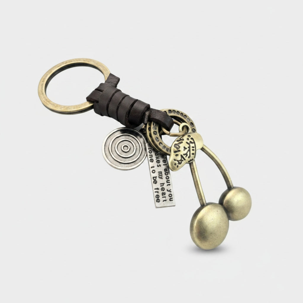 Brass Ball Charm Leather Keyring With Mirror Pendant