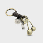 Brass Ball Charm Leather Keyring With Mirror Pendant