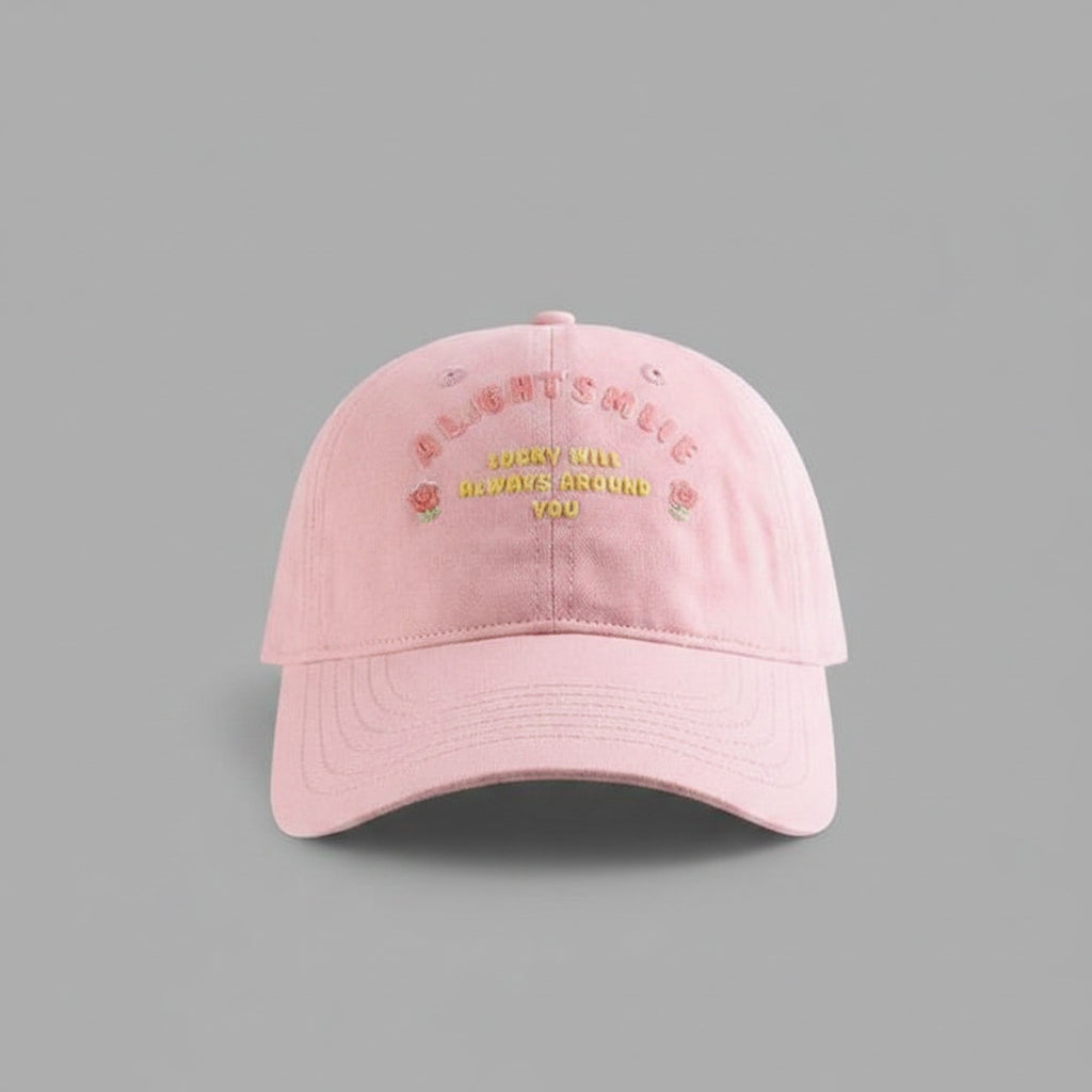 Pink Embroidered Rose Baseball Cap