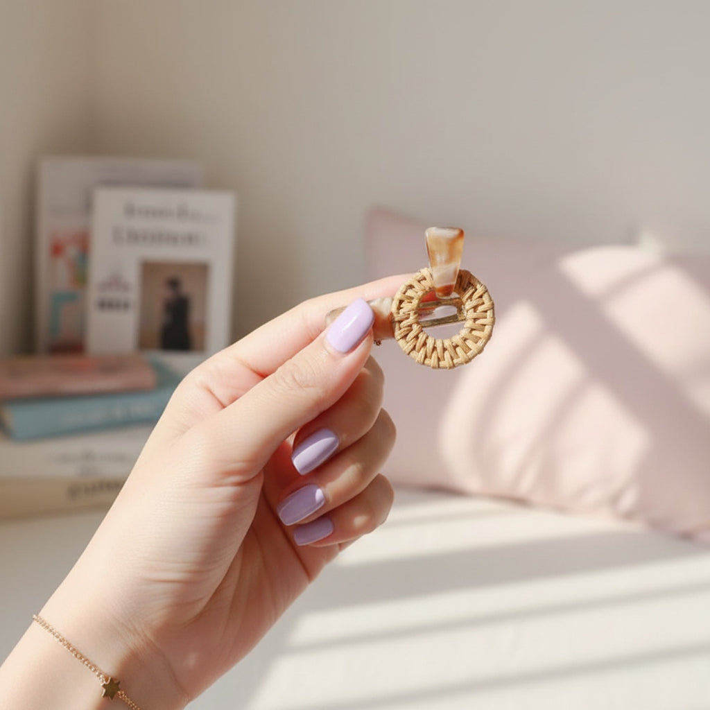 Woven Rattan Circle Drop Earrings