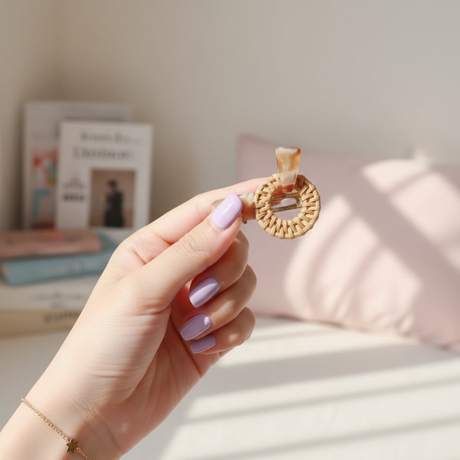 Woven Rattan Circle Drop Earrings