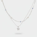 Silver Star Layered Necklace With Pearls And Blue Beads