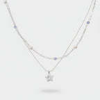 Silver Star Layered Necklace With Pearls And Blue Beads