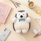 Adorable Gray & White Hedgehog Plush With Blue Bow
