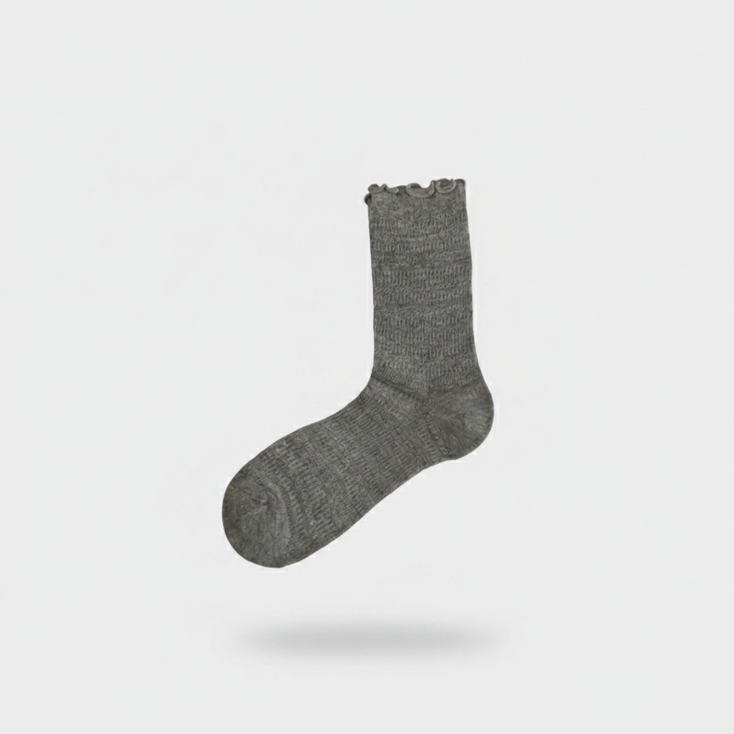 White Textured Crew Socks With Ruffle Trim
