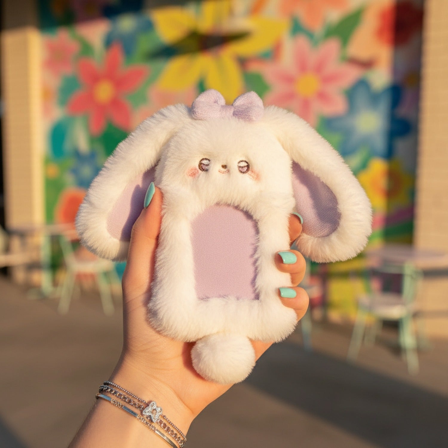 Fluffy Purple Bunny Ear Phone Charm