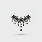 Black Lace Choker Necklace With Beaded Drops