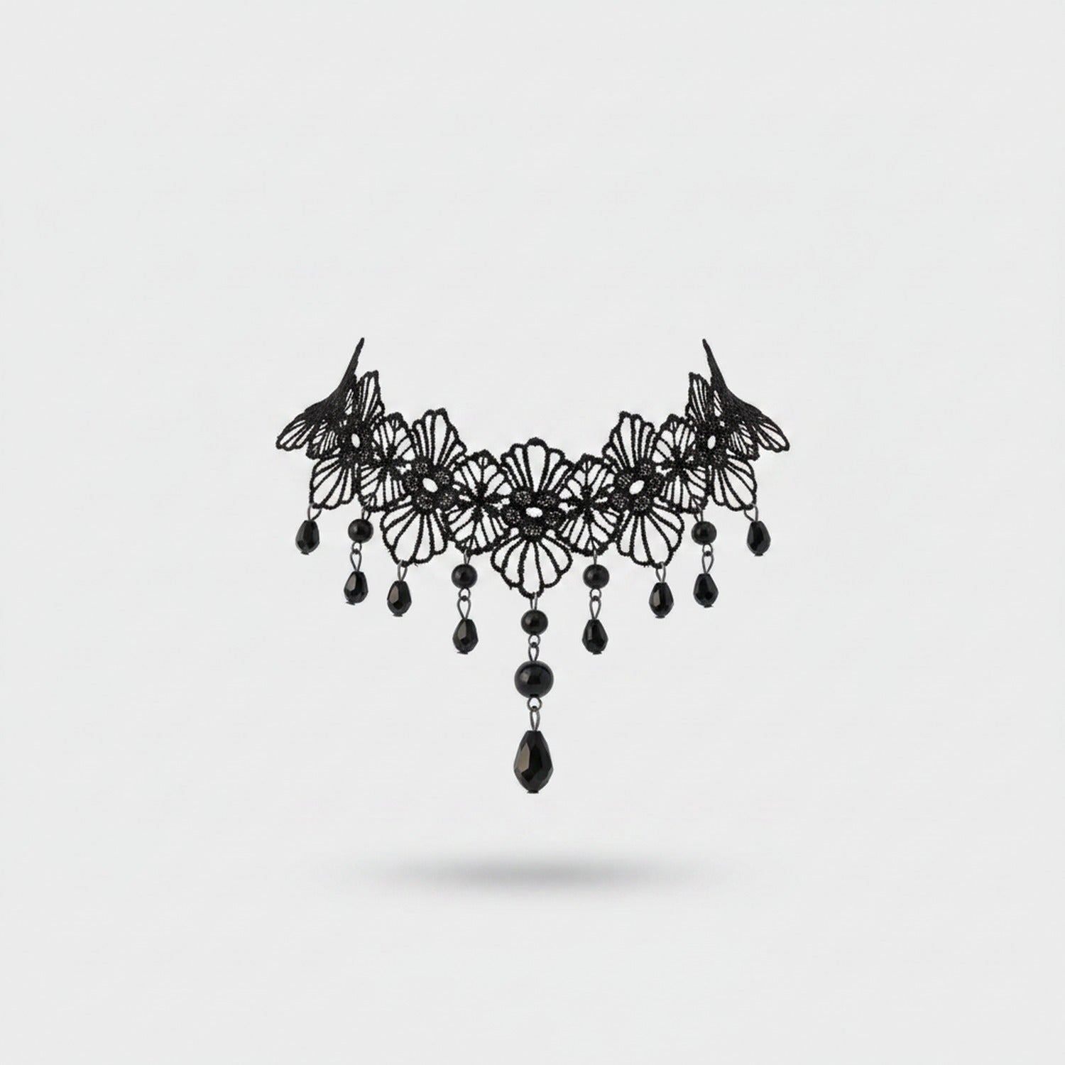 Black Lace Choker Necklace With Beaded Drops