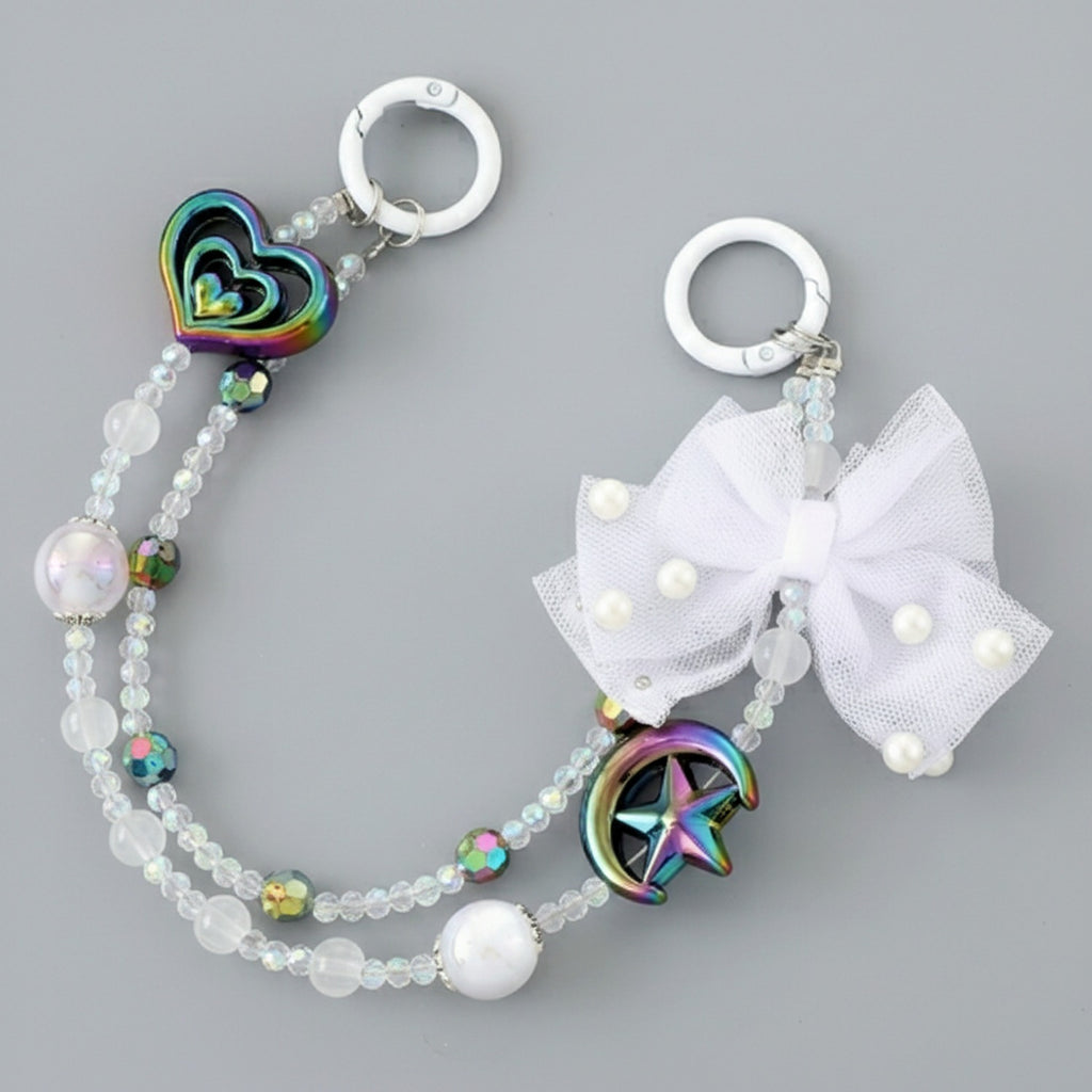 Iridescent Heart & Star Beaded Pearl Keychain