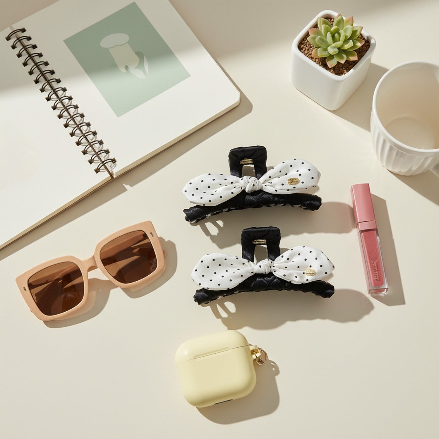 Polka Dot Bow Hair Claw Clip Set