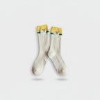 Yellow And White Ribbed Crew Socks With Heart Detail