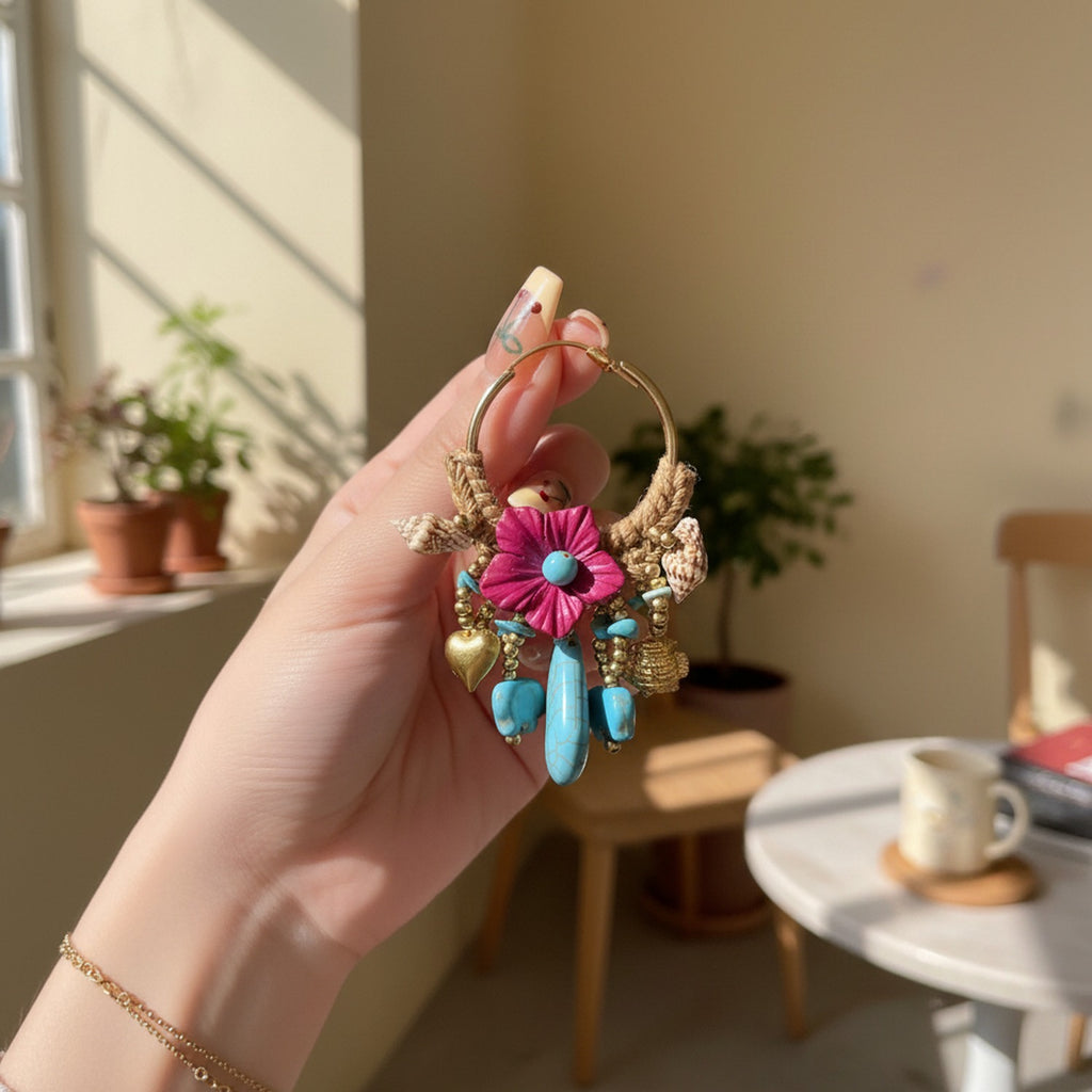 Vintage Gold Flower Charm Dangle Earrings
