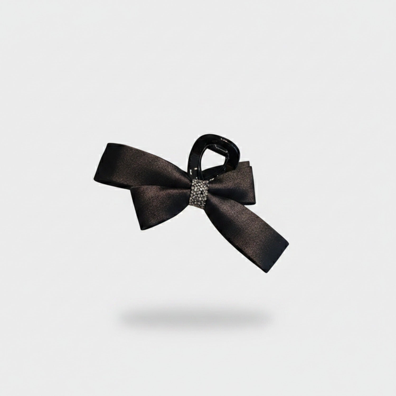 Black Satin Bow Hair Claw with Rhinestones