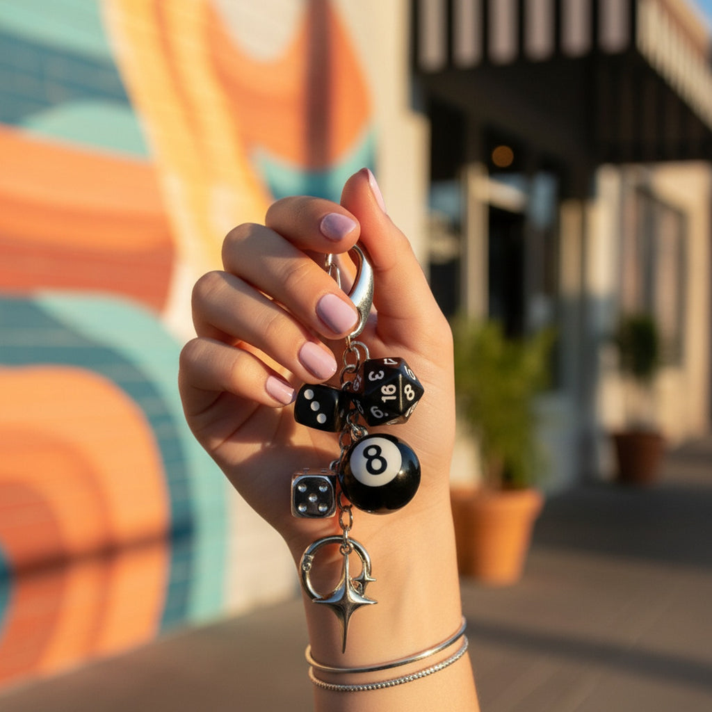Black Acrylic Keyring With Lucky Charms
