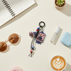 Gingham Picnic Acrylic Keyring With Charm Dangles