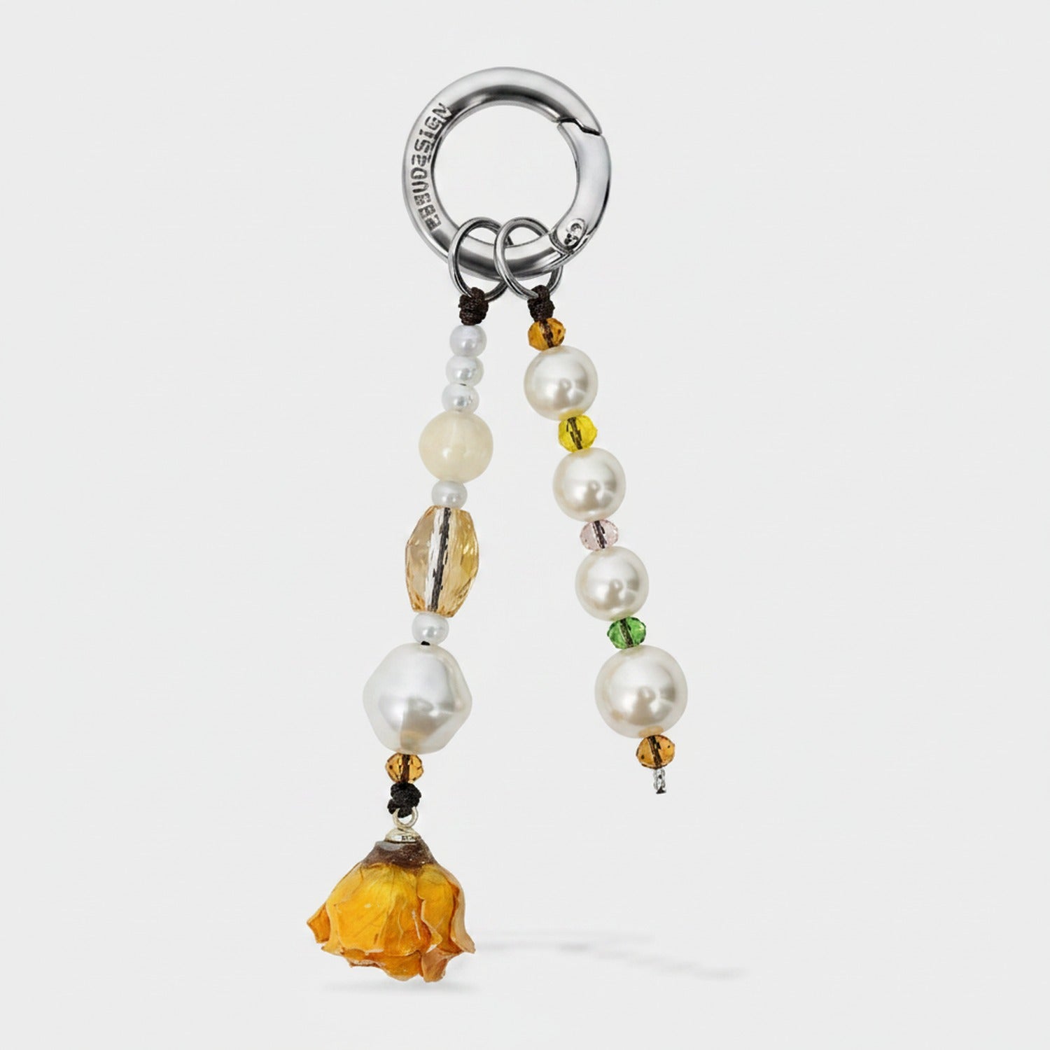 Beaded Pearl Flower Charm Acrylic Keyring
