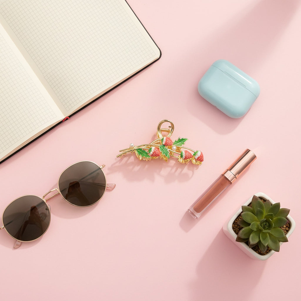 Strawberry Pearl Gold Hair Claw Clip