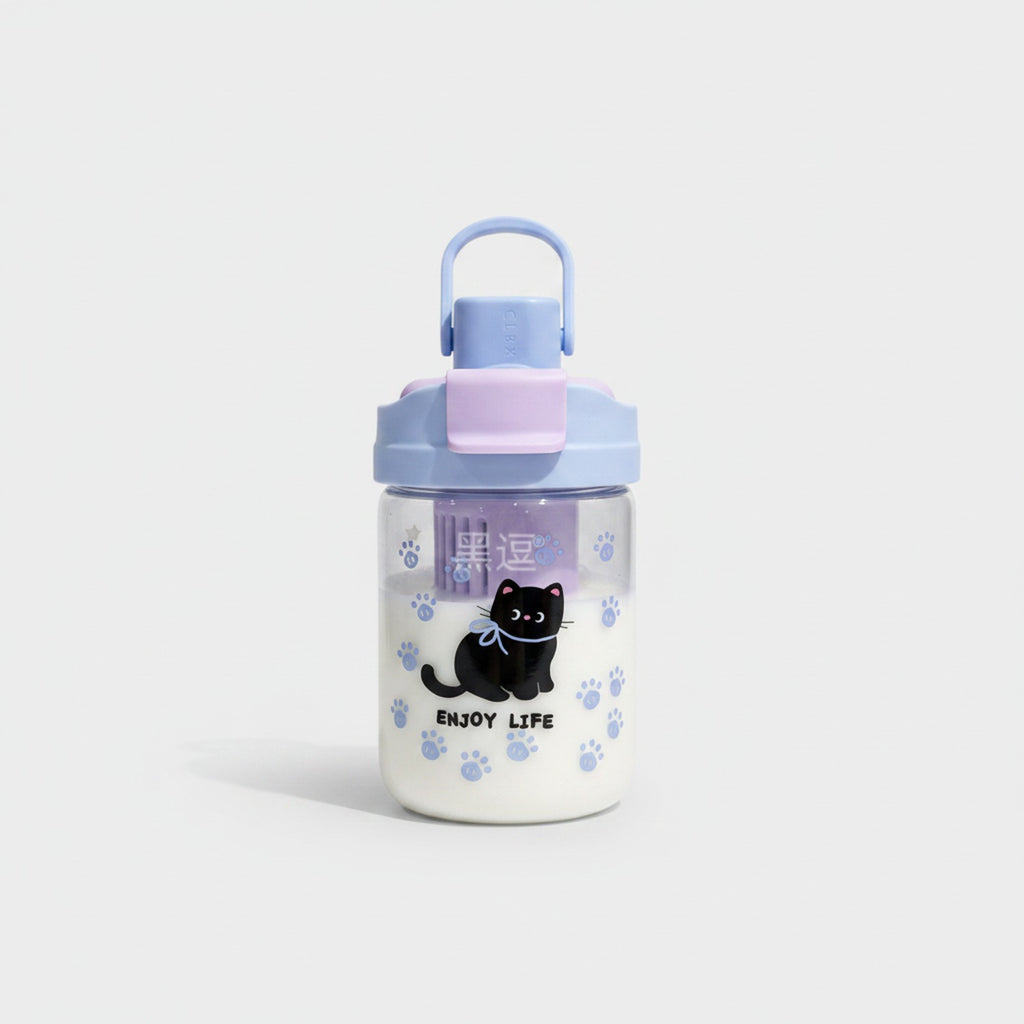 Black Cat Paw Print Water Bottle With Handle