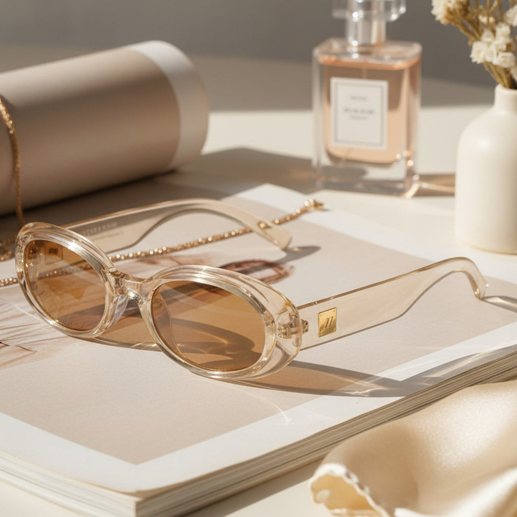 Oval Champagne Tinted Sunglasses With Side Shield