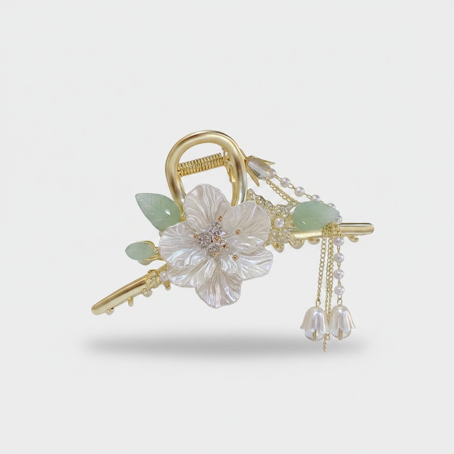 Delicate Floral Pearl Chain Hair Claw