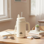 White Ceramic Tumbler With Handle Character Design
