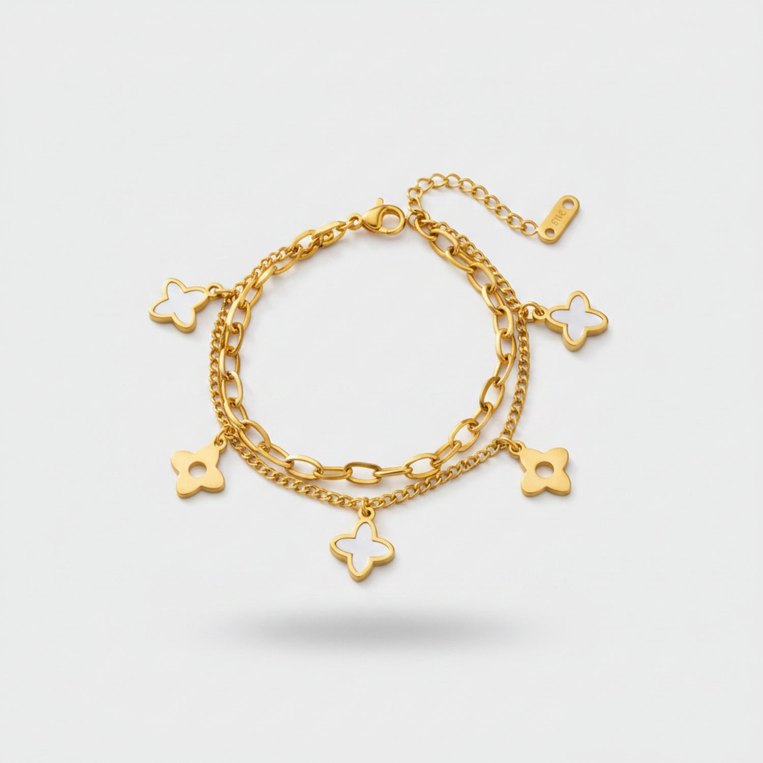 Gold Four-Leaf Clover Charm Chain Bracelet