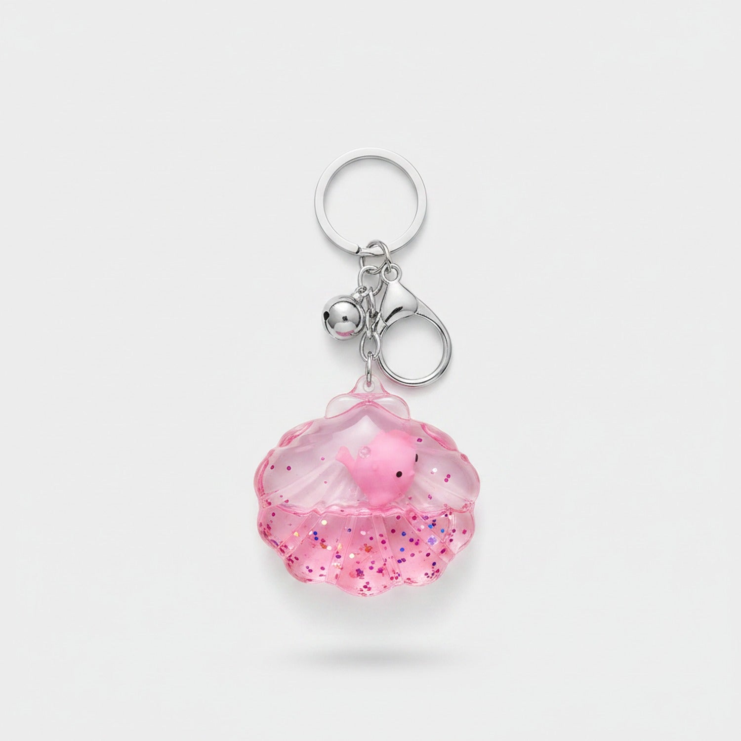 Pink Glitter Shell Acrylic Keyring with Pearl Charm