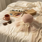 Cream Lace Bow Straw Sun Hat