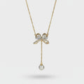 Bow Pearl Drop Chain Necklace Gold