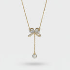 Bow Pearl Drop Chain Necklace Gold