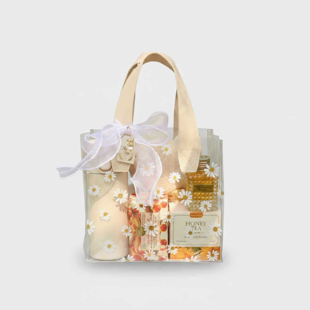 Daisy Floral Canvas Tote With Lavender Bow