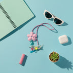 Blue Gingham Flower Phone Charm Strap