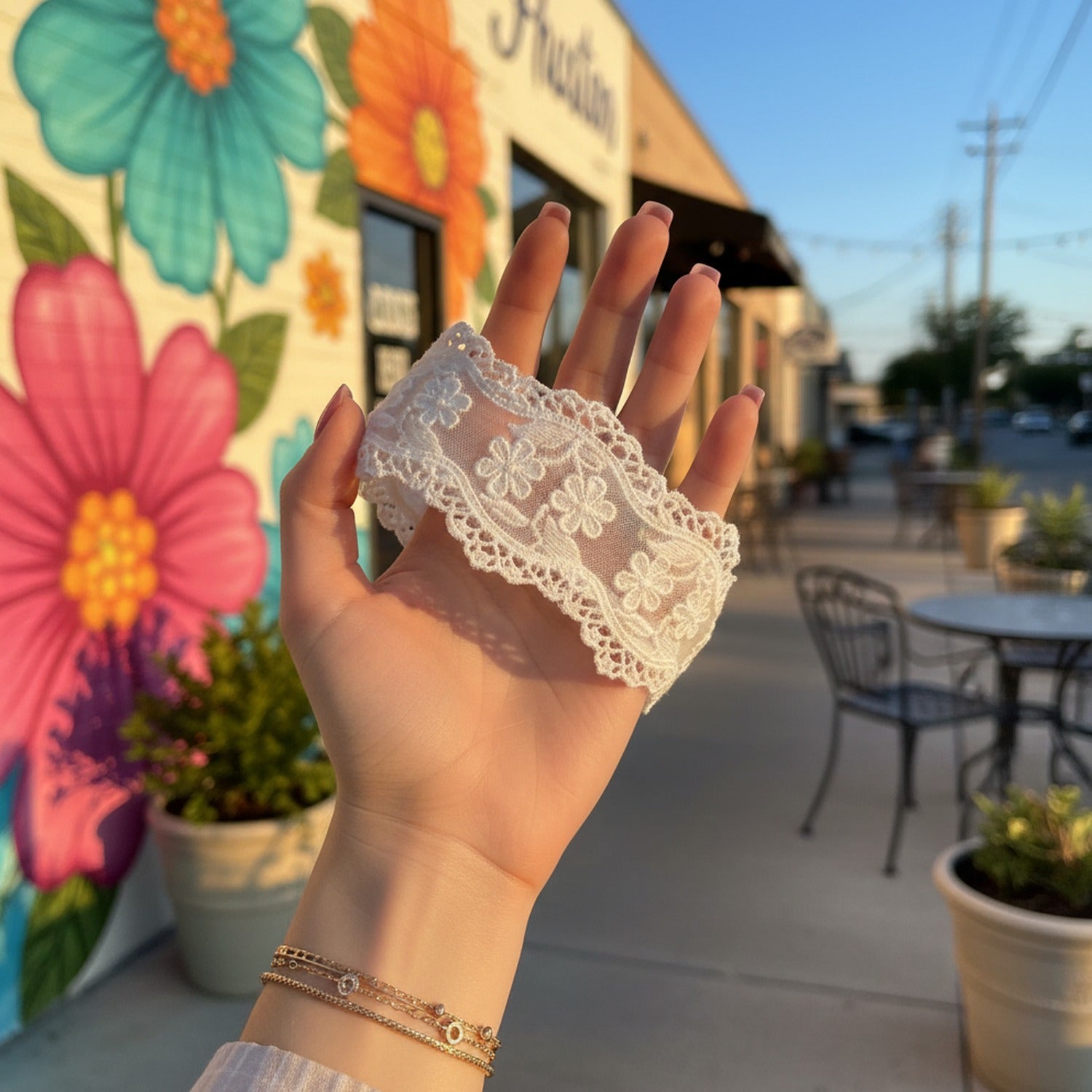 Delicate Lace Floral Crown Headband White