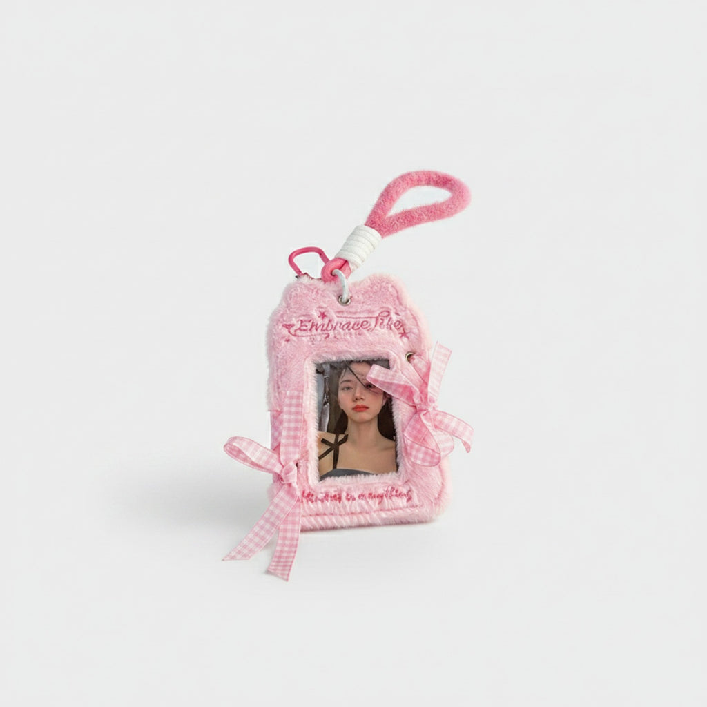 Pink Fuzzy Heart Phone Charm With Ribbon Bows
