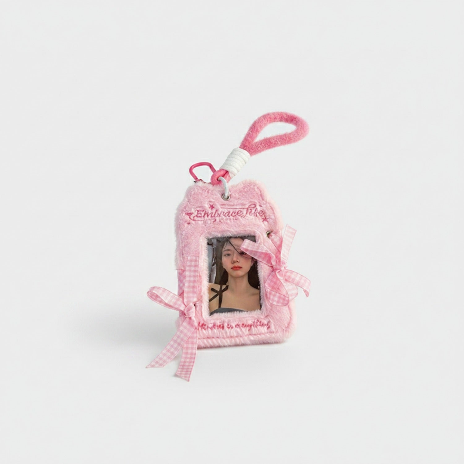 Pink Fuzzy Heart Phone Charm With Ribbon Bows