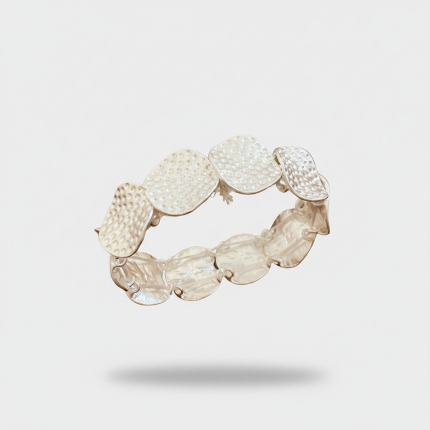 Gold Textured Disc Beaded Stretch Bracelet