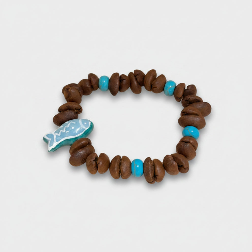 Wooden Bead Bracelet With Turquoise Charm