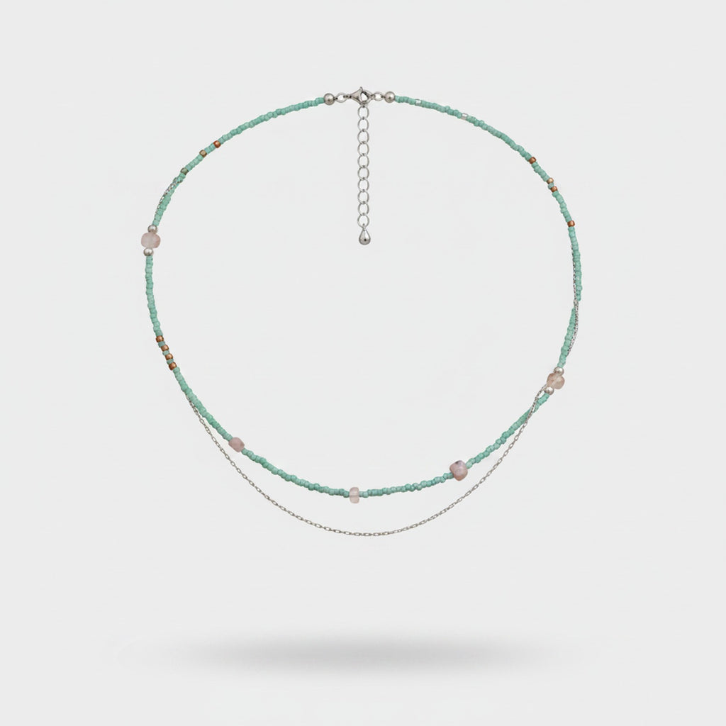 Beaded Layered Necklace With Rose Quartz Accents