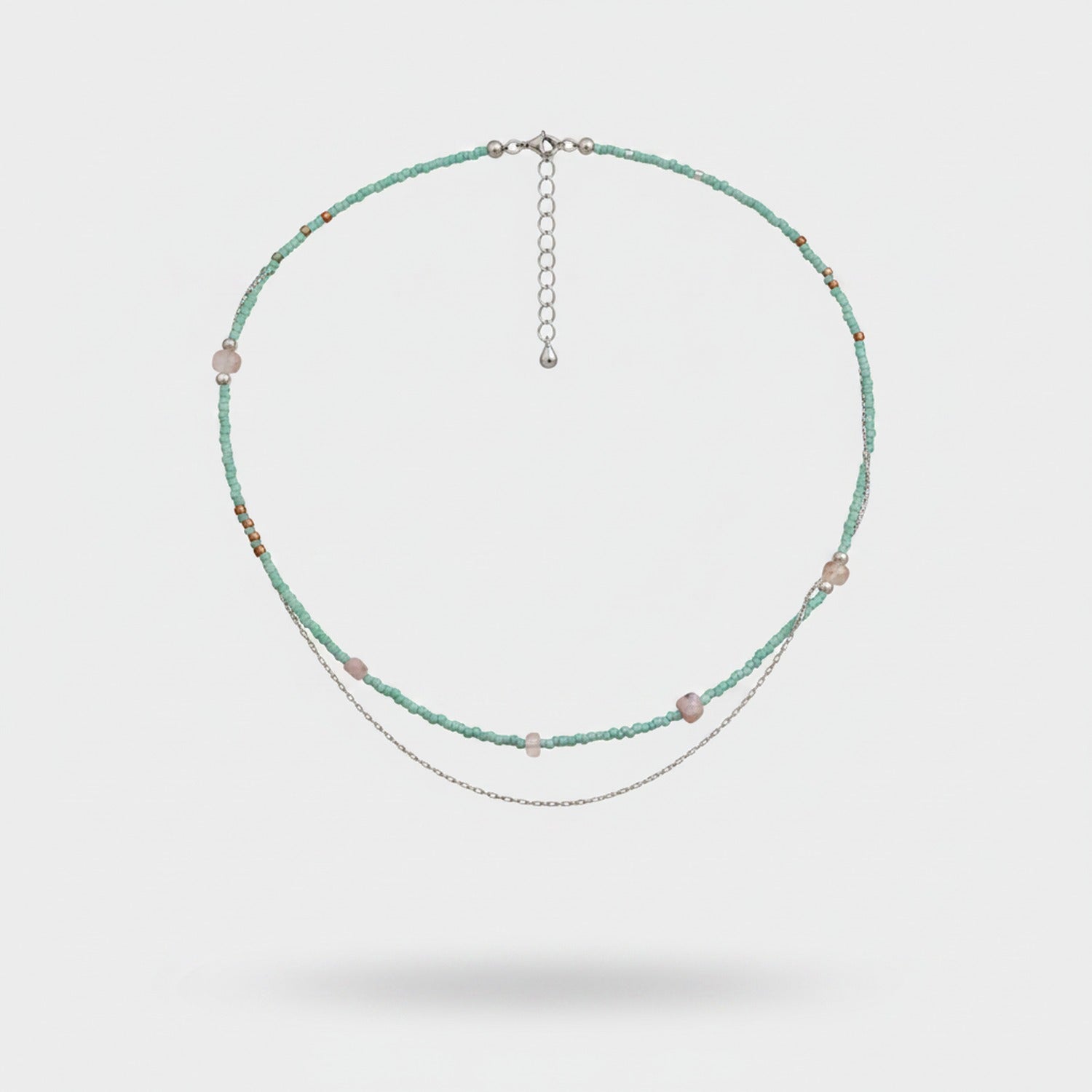 Beaded Layered Necklace With Rose Quartz Accents