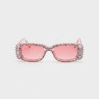 Pink Rhinestone Winged Oval Sunglasses