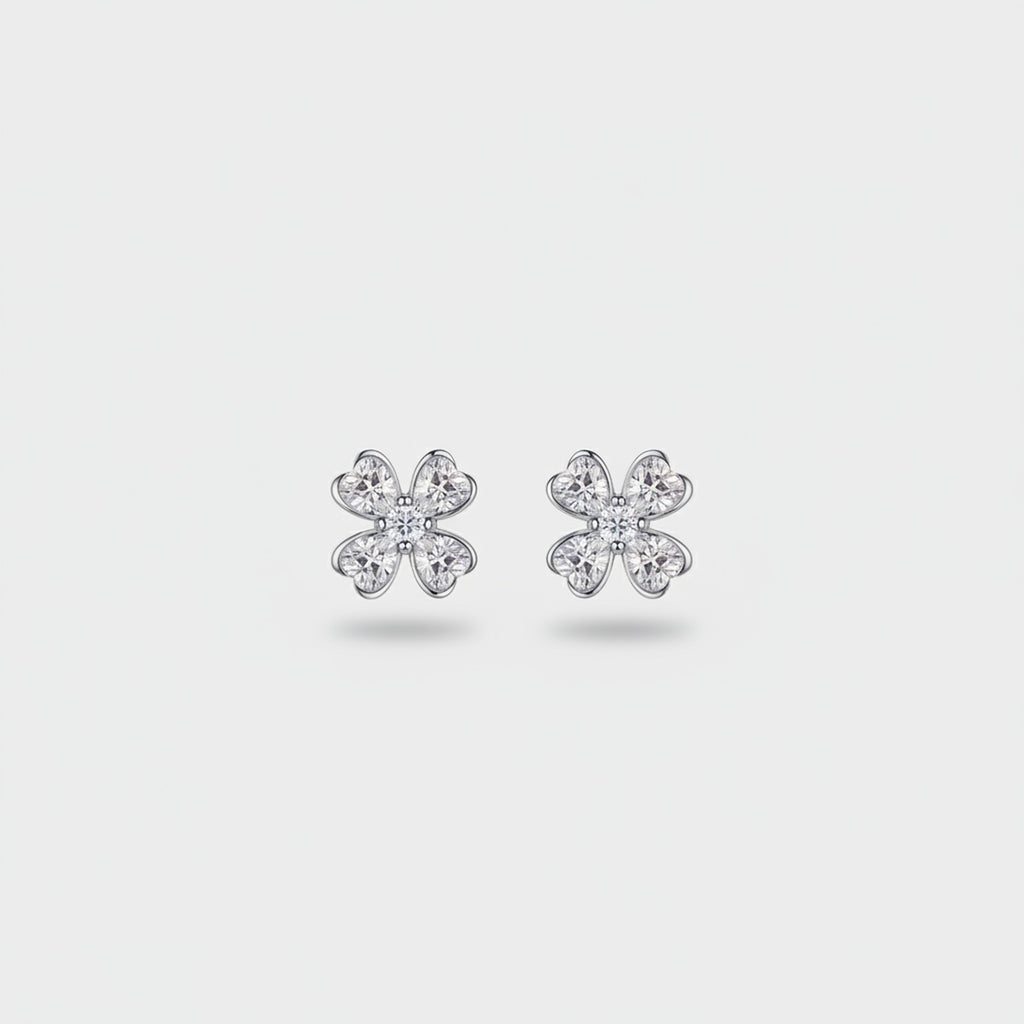 Silver Flower Cubic Zirconia Stud Earrings