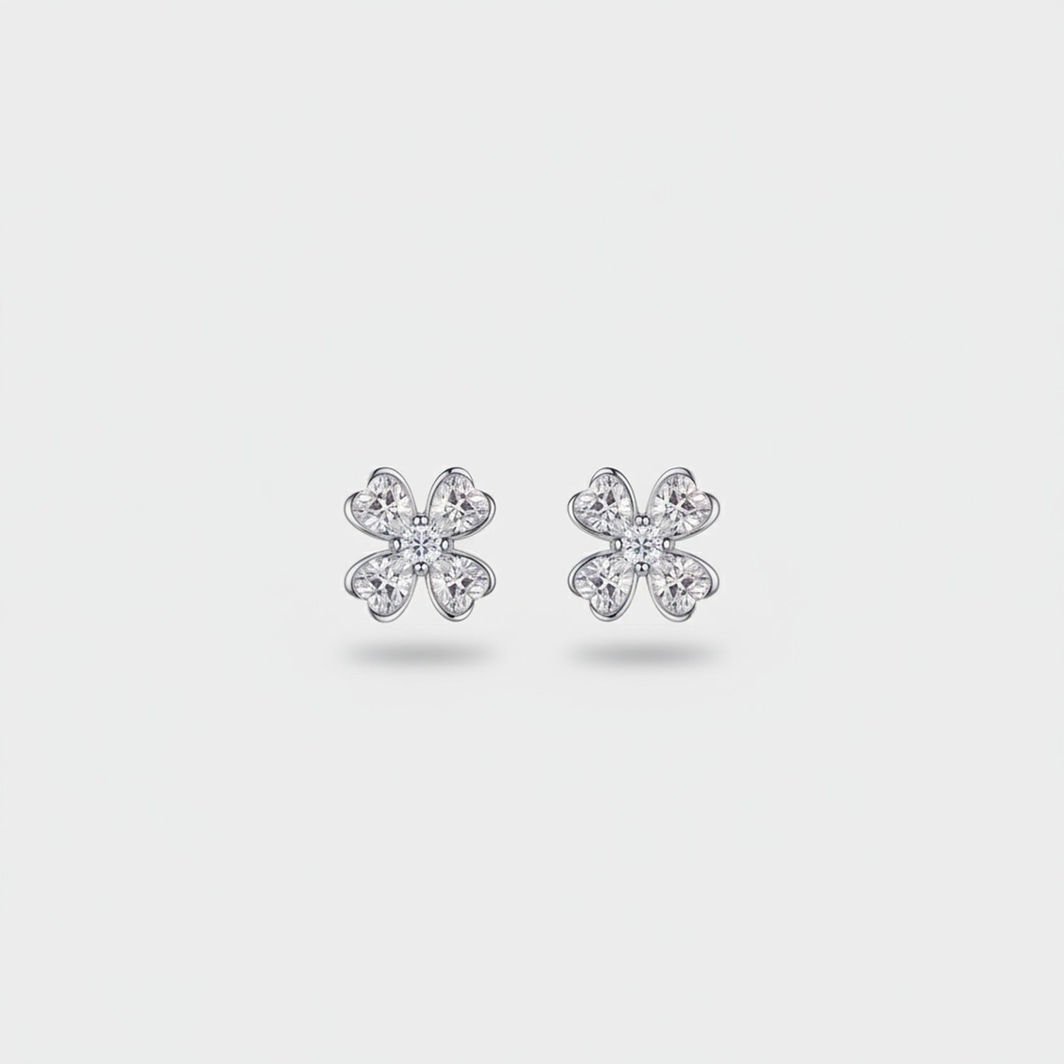 Silver Flower Cubic Zirconia Stud Earrings