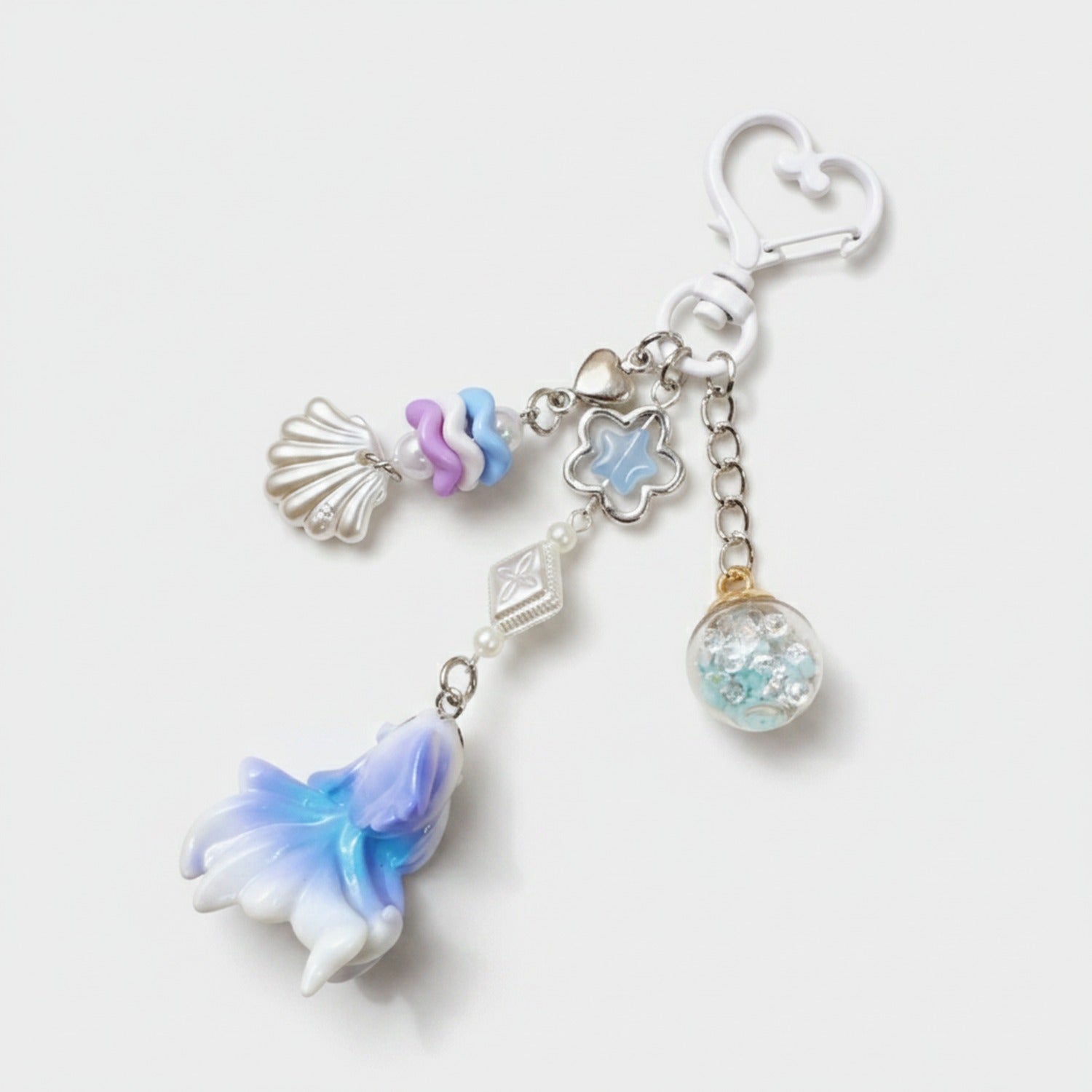 Pink Flower Charm Acrylic Keyring With Heart Top