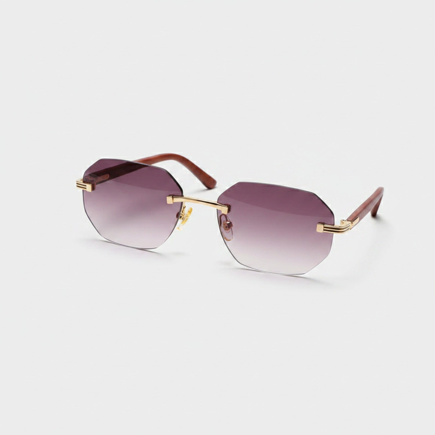 Rimless Brown Gradient Sunglasses Gold Bridge
