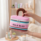 Striped Layered Cosmetic Case With Brown Handle