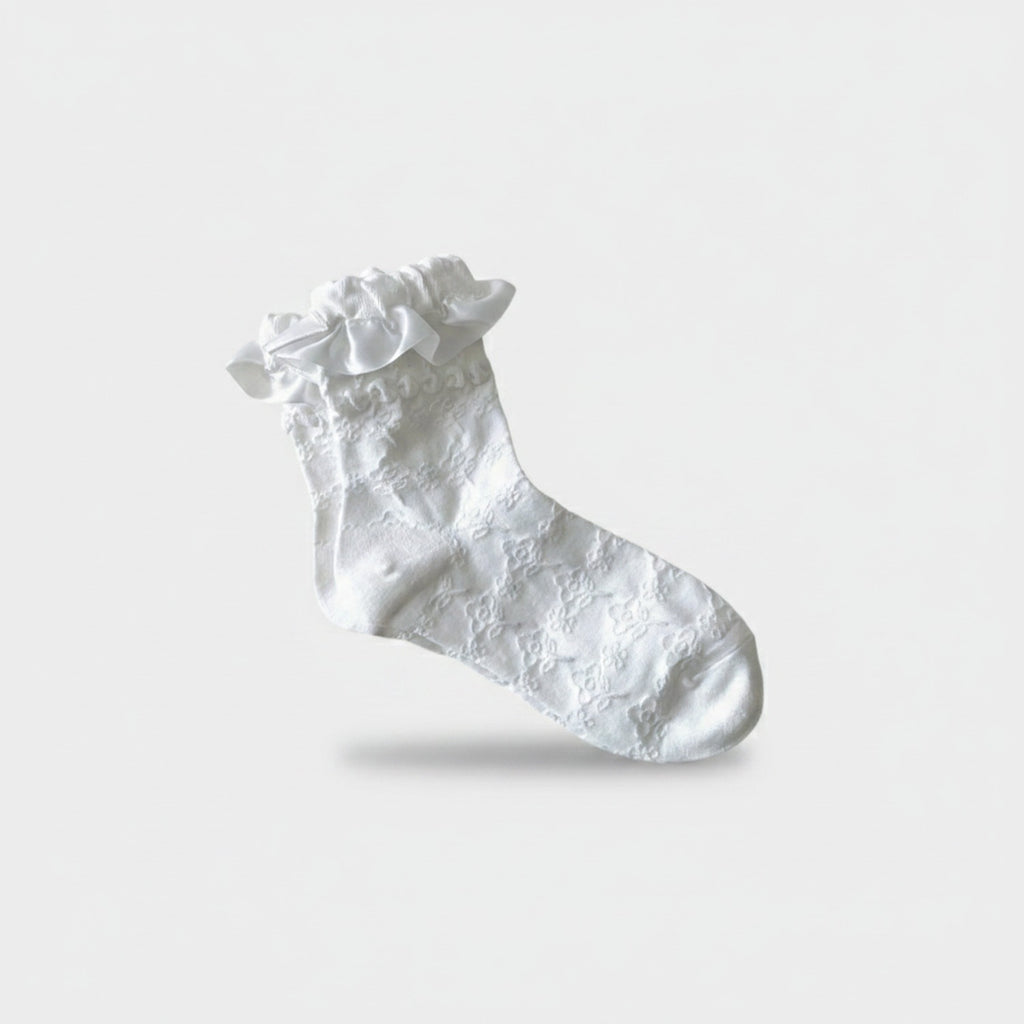 White Lace Ruffle Crew Socks