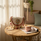Beaded Boho Crossbody Bag With Tassel Fringe